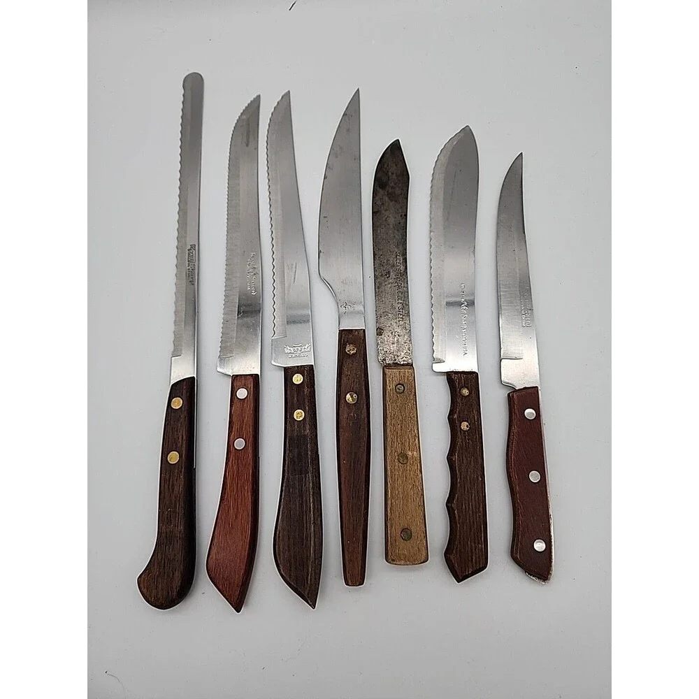 Vintage Kitchen Knives with Wood Handles Various Makers Lot Of 7 Knives